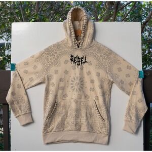 NWOT Rebel Vengeance Mandala Men's Pullover Hoodie Ivory/Cream Sweatshirt Size S